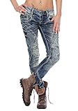 Cipo & Baxx Damen Jeans Hose Denim Freizeit Tiefer Bund Straight Fit Pants Blau W28 L32