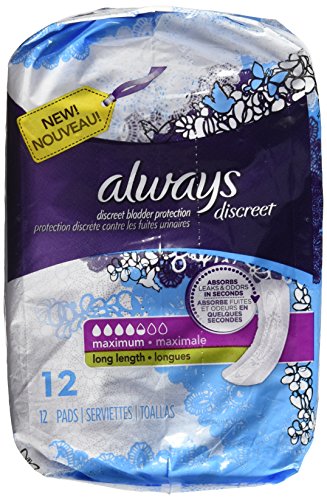 Always Discreet Bladder Protection, Maximum, Long Length, 12 Pads by Always