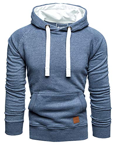 Amaci&Sons Herren Basic Kontrast Kapuzenpullover Sweatjacke Pullover Hoodie Sweatshirt 1-04027 Blau L