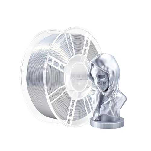 iBOSS PLA Plus (PLA+) Glänzendes Seide 3D Drucker Filament 1,75mm, Maßhaltigkeit +/- 0,02 mm, 1kg Spule (2,2 lbs) 3D Druck Filament, Silk Silber Color