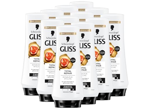 Gliss Spülung Total Repair (12x 200 ml), Haarspülung repariert trockenes, strapaziertes Haar, Pflegespülung für bis zu 90% weniger Haarbruch