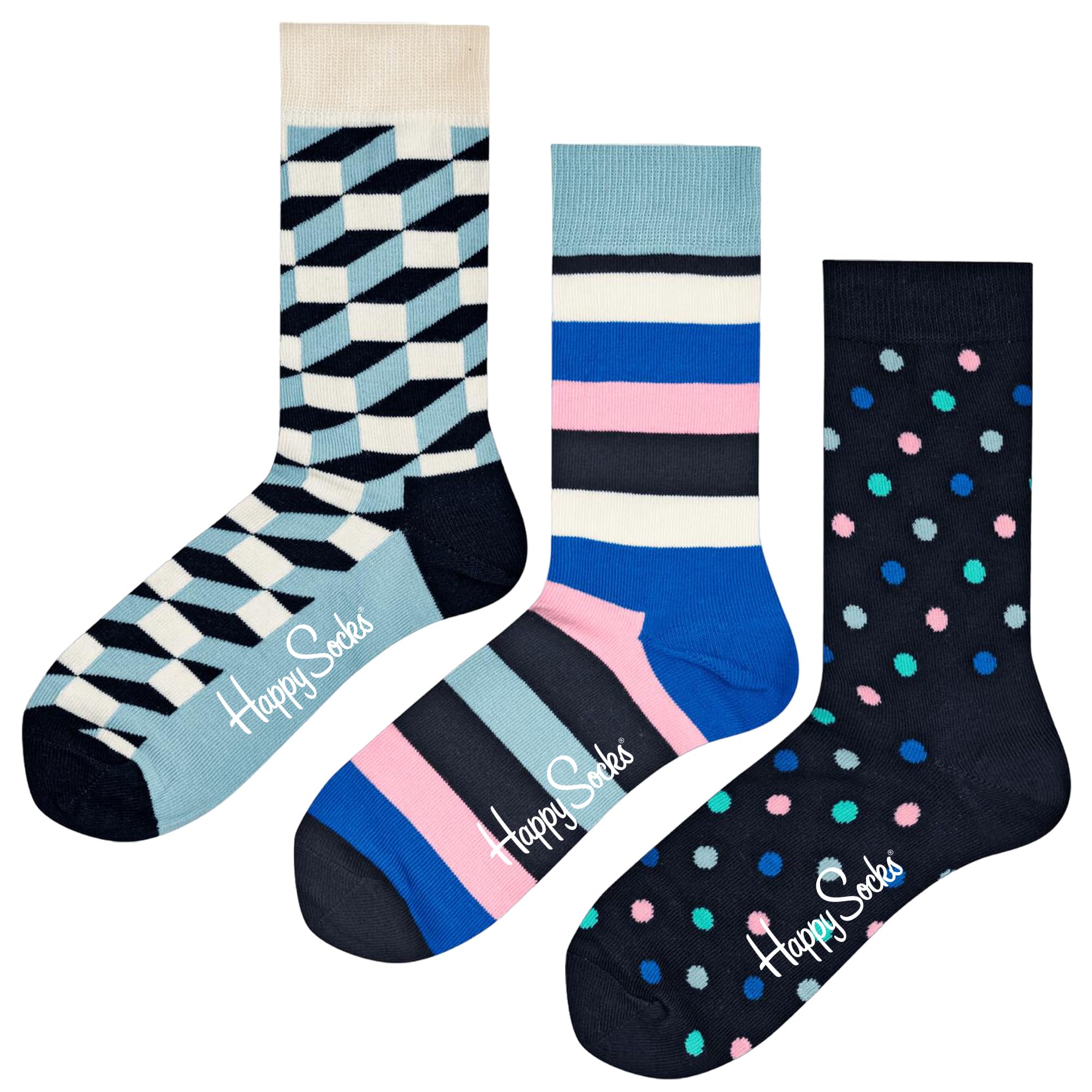 Happy Socks 3er Pack Sonderangebot Gemusterte Lustige Socken Geschenkbox Baumwolle für Damen & Herren, 36-40