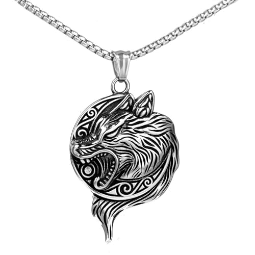 GZHENGZG Halsketten für Männer und Schmuck für Frauen. Halskette mit keltischem Wikinger-Wolf-Anhänger für Männer, Vintage-Charme, Geschenk, schützend, modisches Geschenk