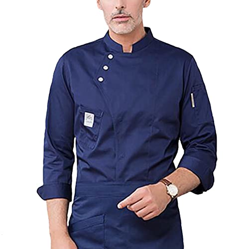 Kochjacke Unisex Kochjacke Damen Kochjacke Herren Lange Ärmel Mann Western Restaurant Kochjacke Frau Cafe Küche Arbeitskleidung Bäckerei Kochen Tops Fastfood Koch Uniform ( Color : Blue , Size : D(2XL