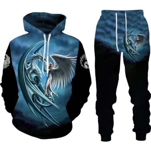 RIAAJ Männer Chinesischer Drache Hoodie 3D Gedruckt Lose Pullover Chinesischer Drache Sport Shirt Jogging Anzug Sport Set (F7,2XL)