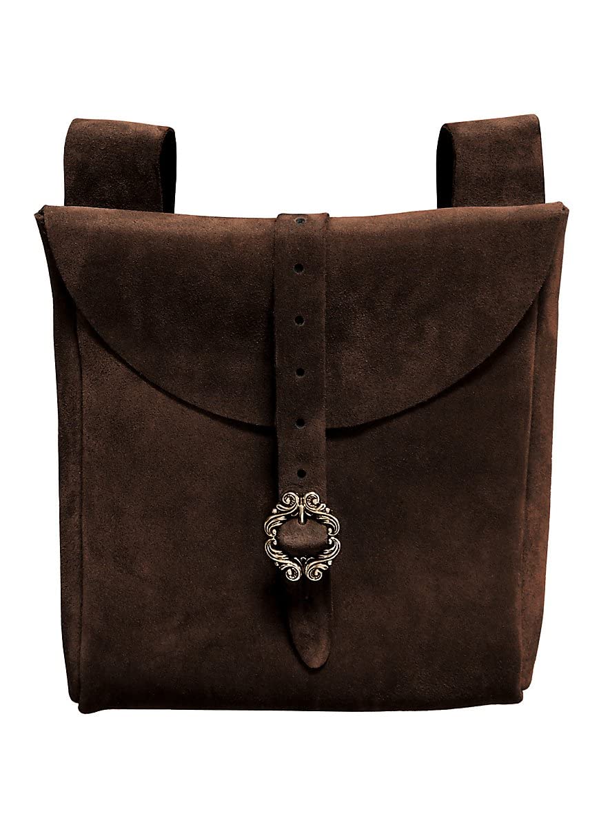 Andracor Mittelalter LARP Zubehör große Gürteltasche aus echtem Leder - 22 x 22 cm - dunkelbraun