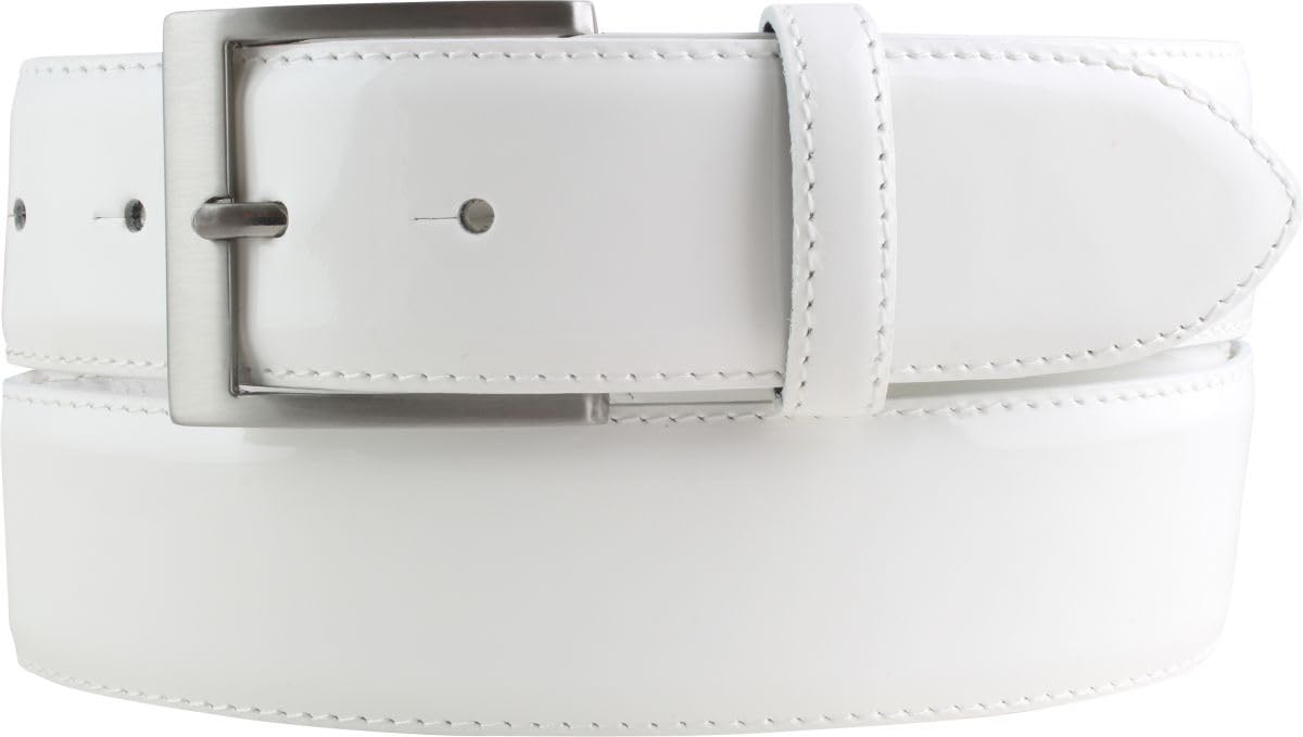 BELTINGER Lack-Gürtel aus Leder 4 cm | Glänzender Ledergürtel 40mm Herren | Eleganter Gürtel made in Italy | Weiß 115cm