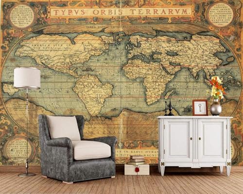 Antike Weltkarte Vintage 3D Tapete Poster Restaurant Schlafzimmer Wohnzimmer Sofa TV Dekorative Wand-350cm×256cm