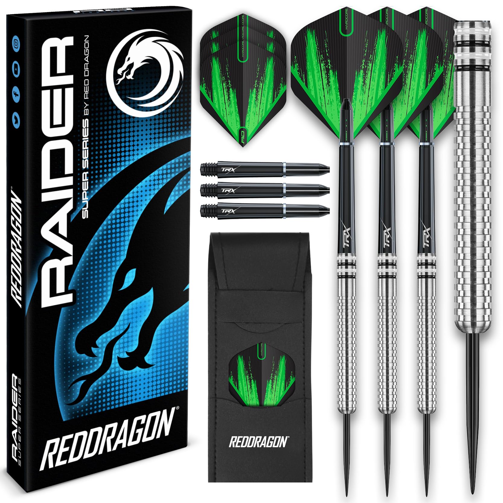 RED DRAGON Raider 1: 23 Gramm Wolframpfeil-Set mit Stahlspitze - Professionelle Dartpfeile mit Schäften (Stielen) und Flügen - Wahl der Farbe verfügbar