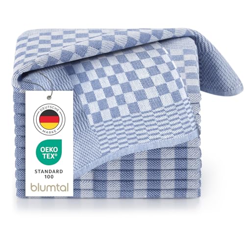 Blumtal 20er Set Premium Geschirrtücher - Hochwertige Geschirrhandtücher, 100% Baumwolle, Oeko-TEX® Zertifiziert, blau kariert, 50x70cm