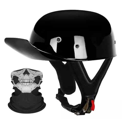 Halbschalenhelm Motorrad Halbhelm Baseballmütze-Helm ECE-Zulassung Motorradhelm Baseball Cap Mit Einer Maske Schnellverschluss Geeignet Erwachsene MäNner Und Frauen S-2XL 55-64CM