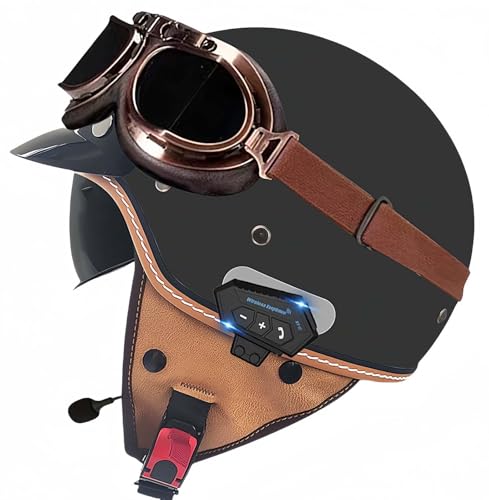 Motorrad-Bluetooth-Helm, ECE-Zugelassener Offener Helm Mit Sonnenblende, Für Erwachsene Männer Und Frauen, Mopedhelme B,L59-60CM