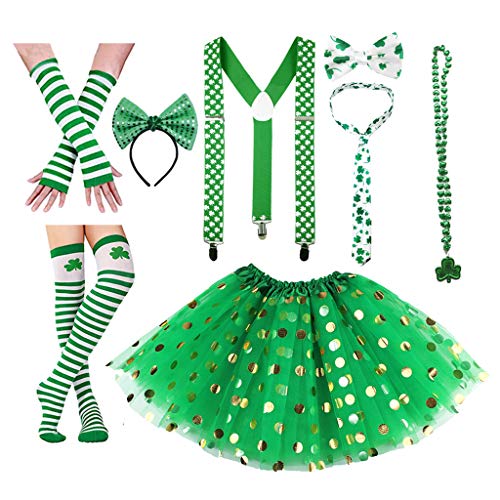 LAMDNL 8-teiliges Patricks-Day-Kostüm-Zubehör-Set mit Hosenträgerrock, A, Suitable for waist circumference 60-90cm