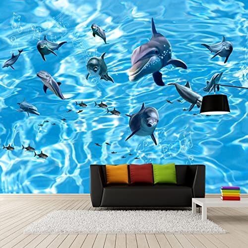 XLMING Welle Delphin Kinderzimmer 3D Tapete Home Dekoration Wohnzimmer Sofa Schlafzimmer Tv Hintergrund Wand-350cm×256cm