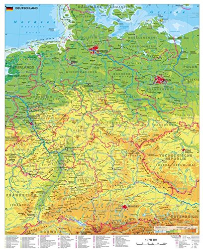 Deutschlandkarte Deutschland physisch , 97 x 119 cm als Poster (9709869610344)