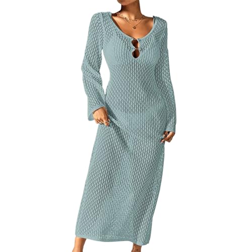 SANRLO Ausgehöhltes Strandkleid Rückenfrei Langärmelig Badebekleidung Coverup Kleid Für Pool Strandpartys Strandkleid In Voller Länge