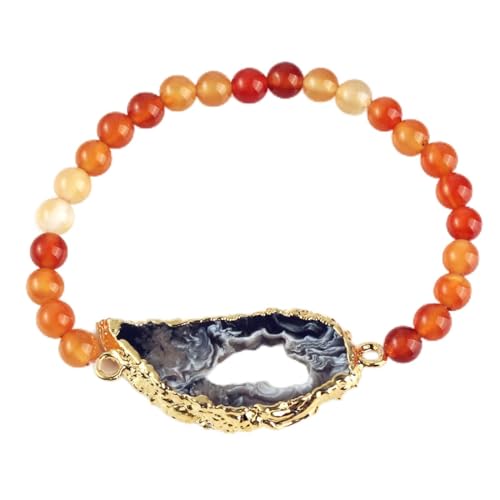 Gold Color Irregular Shape Agates Connect Carnelian Round Beads Bracelet For Women Jewelry