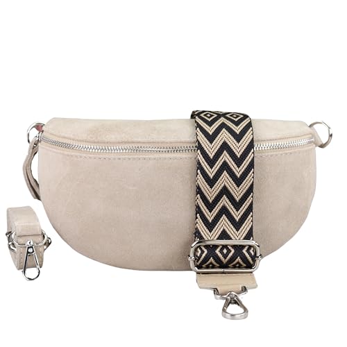 BLADE Bauchtasche Damen, Handgemachte Wildledertasche, Crossbody Bag, Gürteltasche Echtes Leder mit 2 abnehmbaren/verstellbaren breiten Gürteln, Umhängetasche aus Italien, Geschenk für Sie -Beige