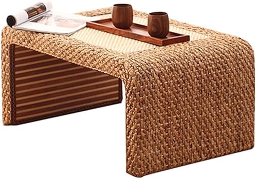 Japanischer quadratischer Couchtisch, Rattan-Tatami-Couchtisch, Erkerfenstertisch, Balkontisch, Fensterbank, kleiner Tisch, verwendet als Schreibtisch-Snack-Tablett, Beige, 60 x 45 x 30 cm