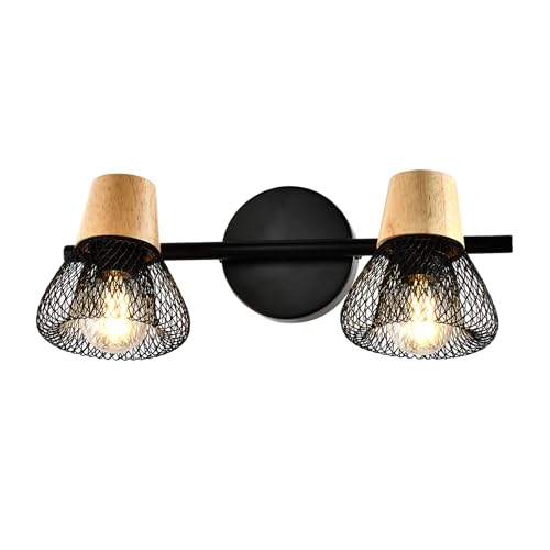 LQWELL® E14 Wandleuchte, LED Wandlampe Innen Wandbeleuchtung Wandspot im Retro-Industriestil, für Studio Bartheke Hotel Schlafzimmer Wohnzimmer Treppe Saal, Mattschwarz Metall, 1/2/3/4 Flammig