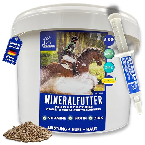 Mineralfutter Pferde - 5Kg 30ml Vitamine & Energie für Pferde - Zink Bierhefe Pferd Vitamin A D C - Vitamin E Selen Lysin Pferd - Mangan Biotin Pferd - Vitamin b komplex Pferd B Vitamine B1 B2 B6 B12