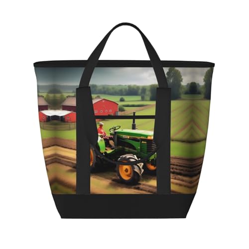 YQxwJL Isolierte Kühltasche mit Traktor-Farm-Muster, große Kapazität, Einkaufstasche, Reisen, Strand, wiederverwendbare Einkaufstasche für Erwachsene, Schwarz, Einheitsgröße