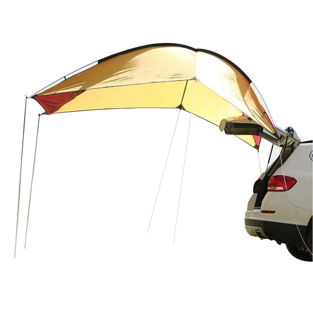 Auto Vorzelt Camping, Anhängermarkise, tragbares, wasserdichtes Auto-Markisen-Überdachungszelt, Sonnenschutz for den Outdoor-Camping-Picknickstrand(Yellow/red)