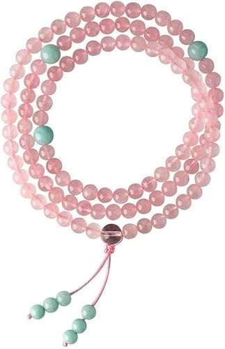 Holz-Rosenkranz, Gebetsperlen, 6 mm Mala-Armband, buddhistisch, 108 Gebetsperlen, rosa Kristall/Erdbeer-Kristallstein, Schmuck, Liebe, Perlen, Weihnachten, Erntedankfest, Geschenk (Farbe: B)(Color:One