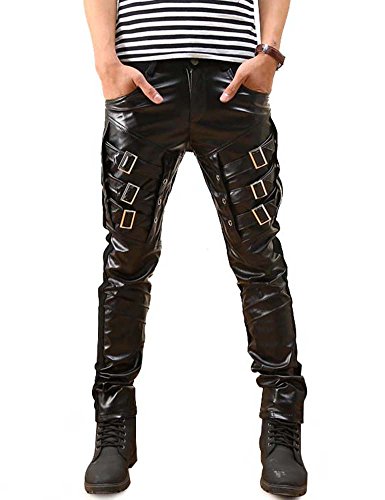 Idopy Herren Motorradhose Rock Punk Hip Hop Kunstleder - Schwarz - 30W x 40L