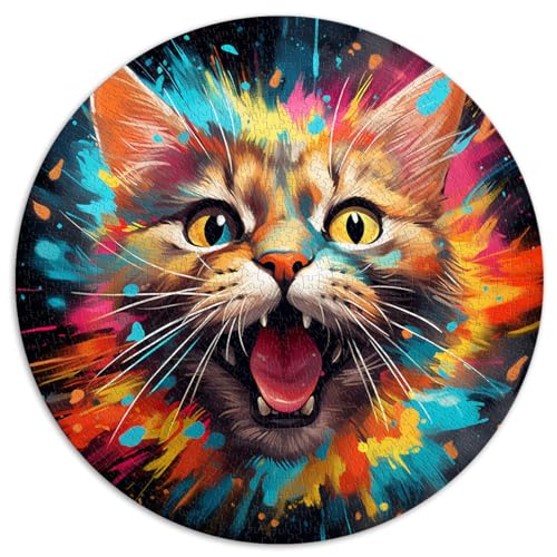 Puzzles Getigerte Katze, bunt, für Erwachsene, Puzzles 1000 Teile, 67,5 x 67,5 cm, lustiges Geschenk, Familienspiel, Stressabbau, schwieriges Herausforderungspuzzle