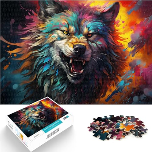 Puzzlespiele. Fantasie-Farbmalerei-Wolf-Puzzles für Erwachsene mit 1000 Teilen aus Holz eignen ganze Familie und die 1000 Teile (50 x 75 cm)