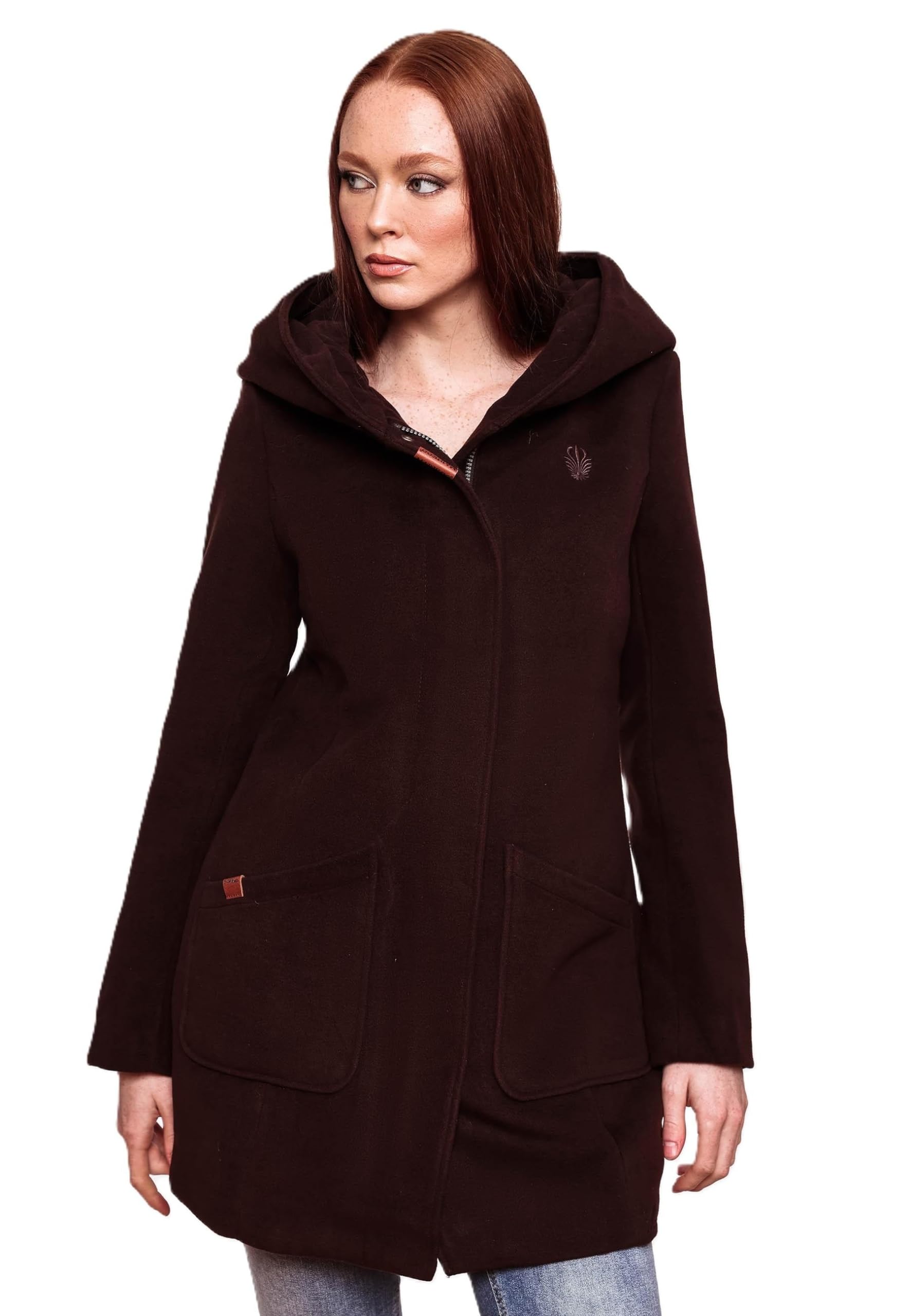 MARIKOO Damen Mantel Trenchcoat Wintermantel Übergangs Jacke Parka Lang B819 [B819-Maik-Bordeaux-Mel-Gr.S]