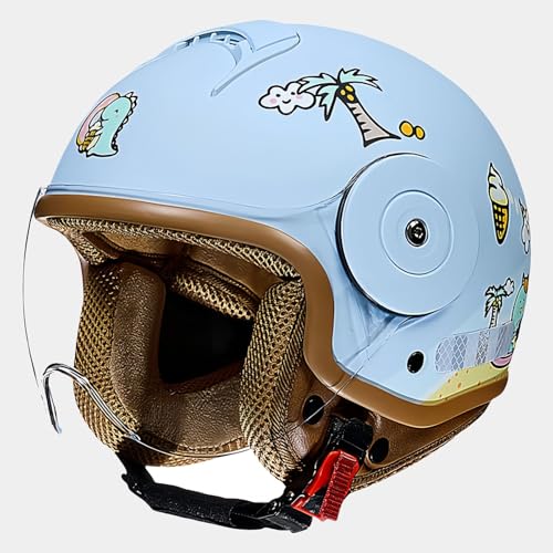 Motorradhelm für Kinder, Mädchen, Jungen, ECE-Zertifizierung, Kinder-Jethelm mit Visier, Rollerhelm, Rollerhelm für 4–12 Jahre Jungen und Mädchen E,46-54CM