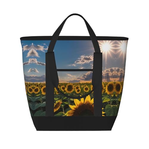 YQxwJL Isolierte Kühltasche mit Sonnenblumen-Motiv, großes Fassungsvermögen, Einkaufstasche, Reisetasche, Strand, wiederverwendbare Einkaufstasche für Erwachsene, Schwarz, Einheitsgröße