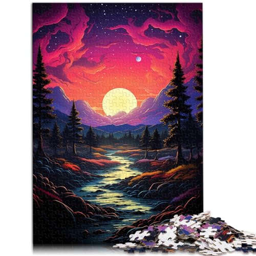 Puzzle-Geschenk, farbenfrohe psychedelische Morgendämmerung in der Weltraumlandschaft, Puzzle für Erwachsene und Ren, 1000 Teile, Holzpuzzle, tolles Geschenk für 1000 Teile (50 x 75 cm)