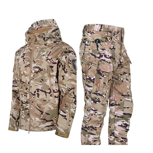 Zweiteiliger Skiganzug, Herren Winter Outdoor Mode Camouflage Ski Jacke Schneehose Set, Warmes Wasserdichtes Winddichtes Schnee 2 Stück Skiganzug, Zum Skifahren, Schneemobilei (Color : Brown, Size :