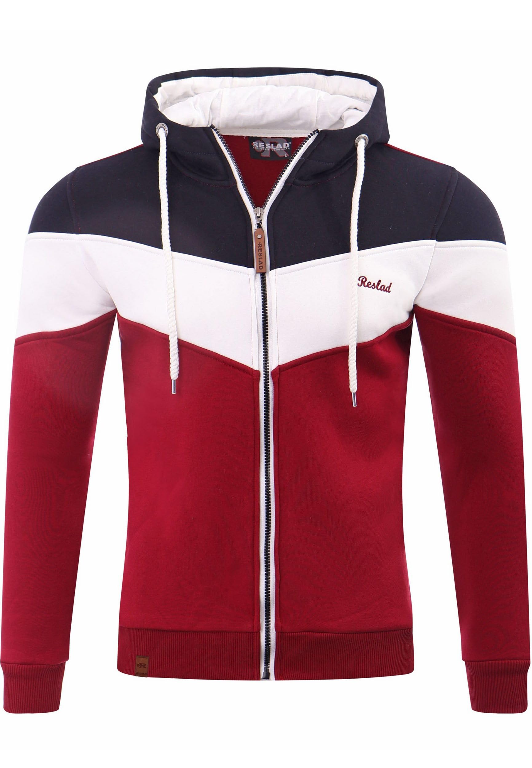 Reslad Sweatjacke Herren Kapuzenpullover | Hoodie Männer Zipper Pullover mit Kapuze Bequeme Baumwolle RS-1007 Navyblau-Bordeaux 3XL