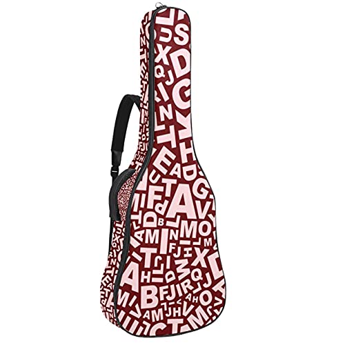 Wasserdichte robuste Gitarre Case Gitarrentasche mit Aufbewahrungstasche innen ， Pink Abstract Brown Letters