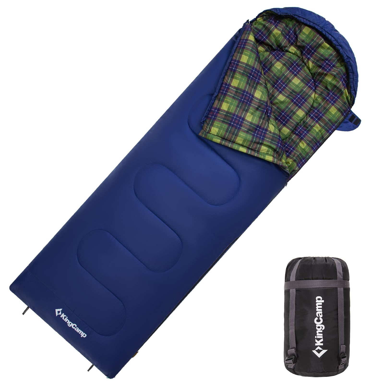 KingCamp Schlafsack, vielseitig einsetzbar, komplett entfaltbar Schlafsack outdoor mit Baumwoll-Touch-Print-Innenfutter, leicht tragbar und wasserabweisend, für Outdoor Camping, (Blau L Zip, 220×75cm)