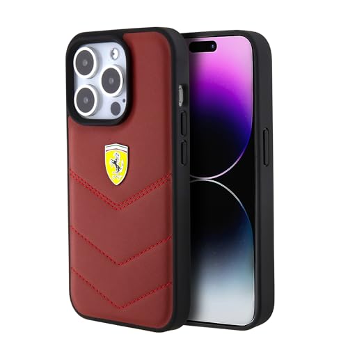 CG MOBILE Ferrari Handyhülle Kompatibel mit iPhone 15 Pro in Rot mit genähten Linien, Echtleder Schutzhülle & Durable Case mit Easy Snap-on, Stoßdämpfung & Signatur-Logo