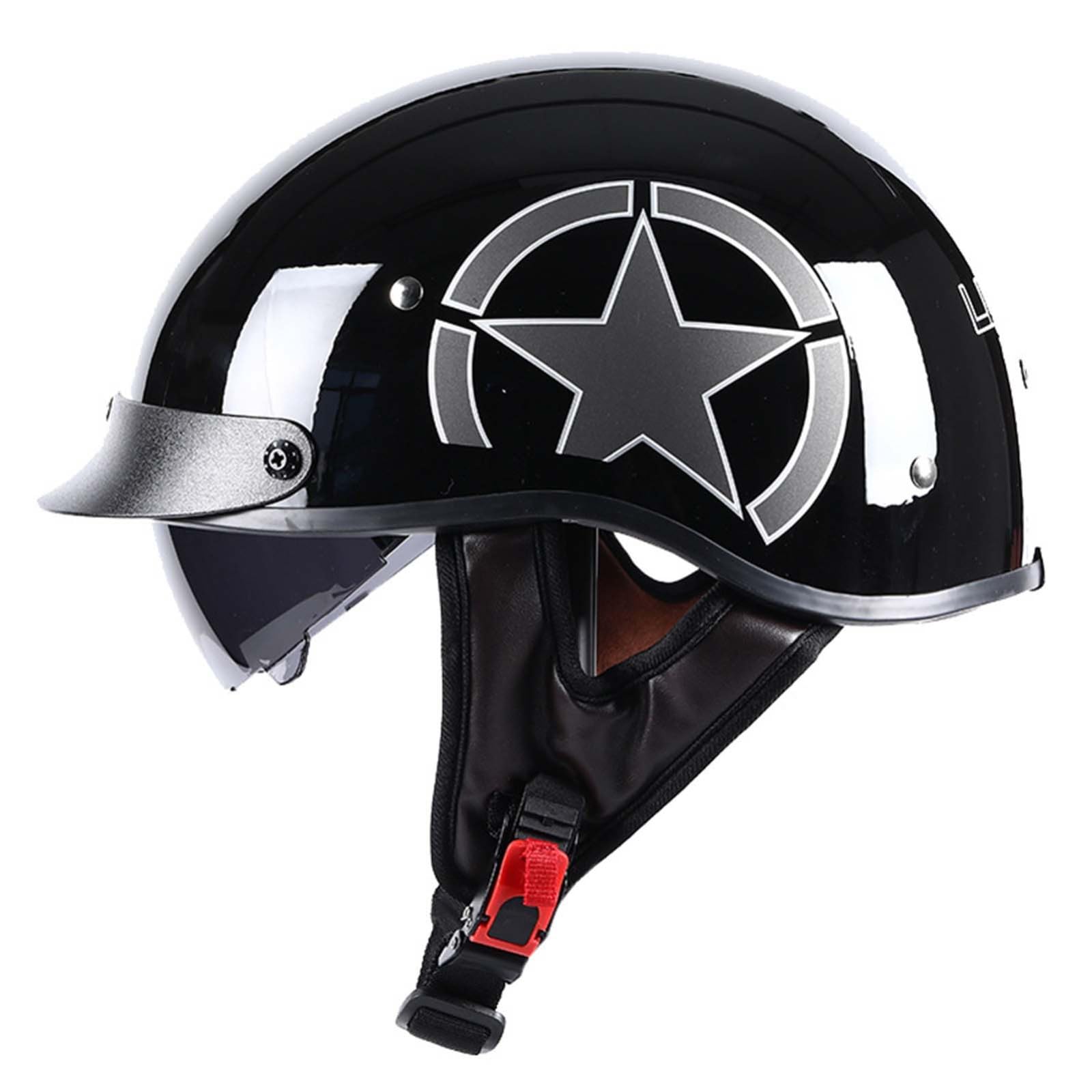 Motorrad-Halbhelm-Baseballkappe Mit ECE-Zertifiziertem Visier, Offener Helm Mit Einziehbarer Schnellverschluss-Schnalle, Unisex C,XXL63CM