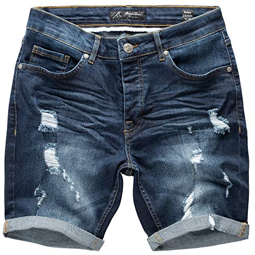 Amaci&Sons Herren Destroyed Jeans Shorts Kurze Hose Sommer Bermuda 7979 Dunkelblau W31