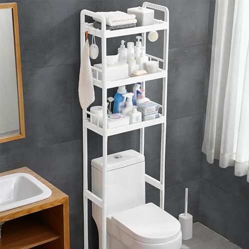 Badezimmer-Aufbewahrung über der Toilette, Toilettenregal-Organizer, passend für die meisten Toiletten, platzsparend, einfache Montage, weiß, drei Schichten