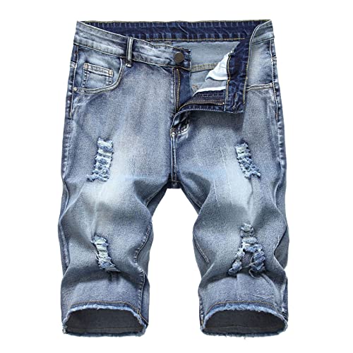 WANGTIANXUE Jeans Shorts Herren Kurze Hosen Herren Casual Bermuda Hose Geschenke für Männer Basic Stretch Shorts Slim Fit Shorts Baumwolle Denim Kurz Short Sommer Denim Half Pants Sweathose Blau