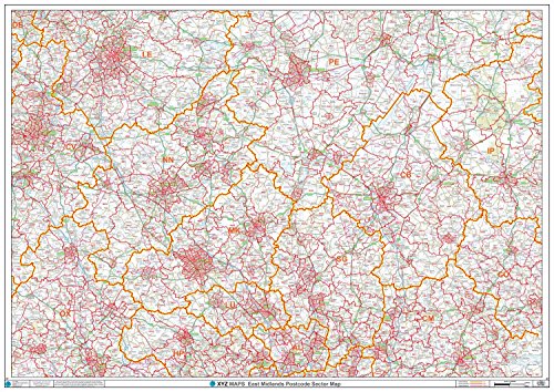 Postleitzahl Sektorkarte – (S7) – East Midlands – Wandkarte, kunststoffbeschichtet