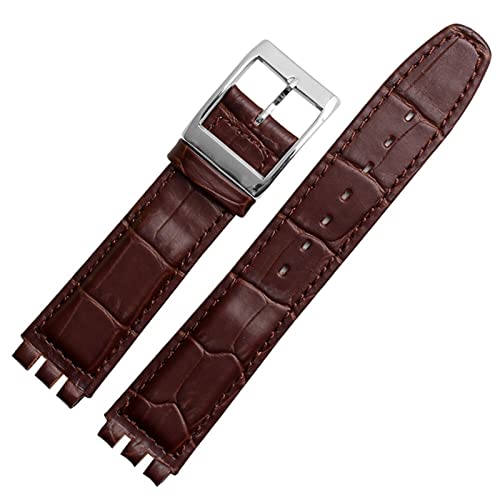 NEYENS 17 mm 19 mm echtes Kalbsleder-Armband für Swatch-Uhrenarmband Herren und Damen, Alligator-Muster, Uhrenarmband, Zubehör, 19 mm, Achat