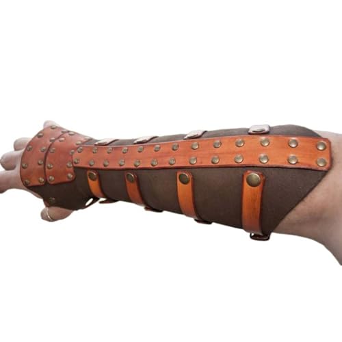 MDFCZXP PU-Lederarmschienen Breiter Arm Armschutz Manschettenarmband Design Verstellbarer Bogenschießwaffen-Armschutz,Braun,20cm