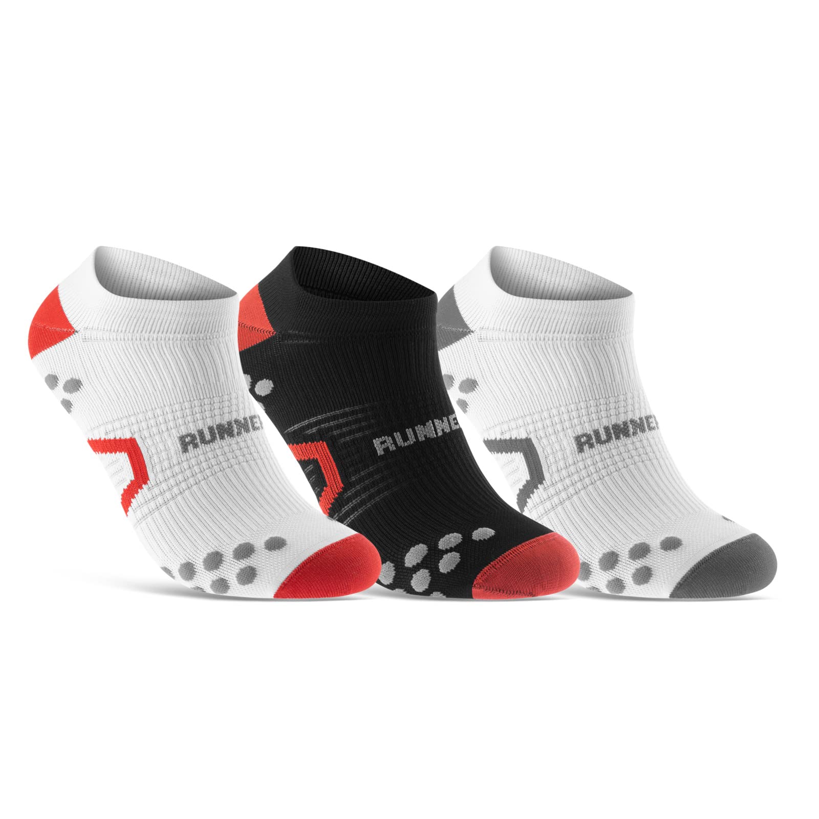 sockenkauf24 Kurze Laufsocken für Herren & Damen (3 Paar) Sneaker Sportsocken Atmungsaktive Running Socks 50203P WP (Weiß/Rot Schwarz/Rot Weiß/Grau 43-46)