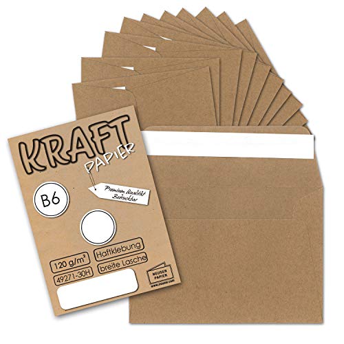 150 Stück I Vintage-Umschläge DIN B6 125 x 178 mm Kraftpapier 120 g/m² braun Recycling Brief-Umschläge Haftklebung I UmWelt by GUSTAV NEUSER®