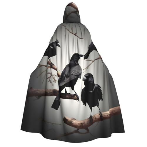 WURTON Schwarzer Crow Birds on a Branch Print Unisex Kapuzenumhang Halloween Karneval Vampir Cosplay Umhang Kapuzenumhang Kostüm